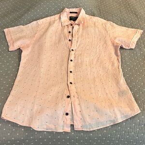 Rodd & Gunn Men’s Pink with Navy Dots Linen Button Down Shirt Size Medium